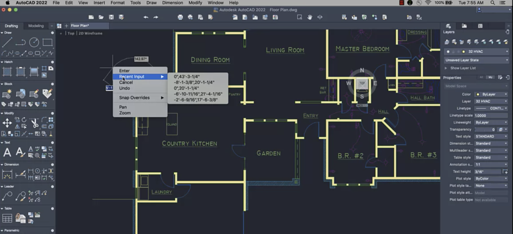 AutoCAD 2022 for Mac Recent Input