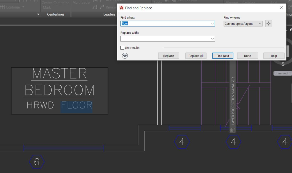 Find and Replace box AutoCAD