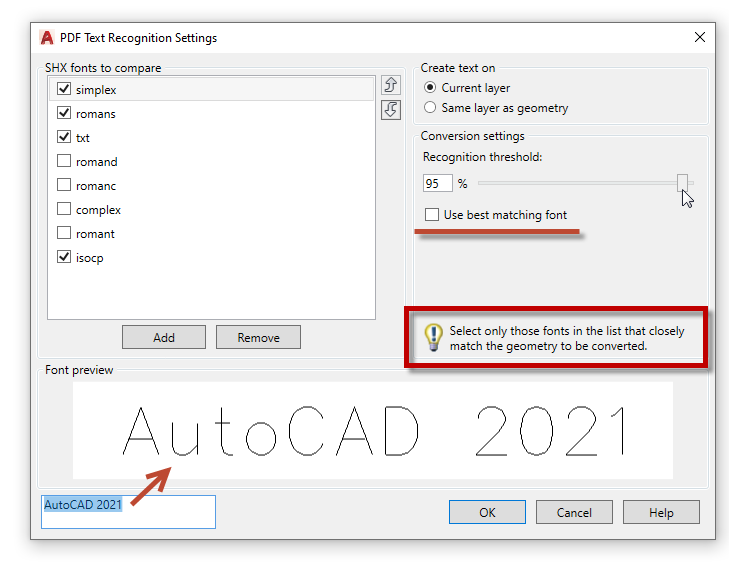 Text Recognition Settings AutoCAD