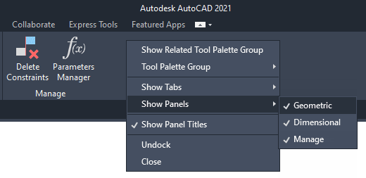 Show Panel AutoCAD Ribbon