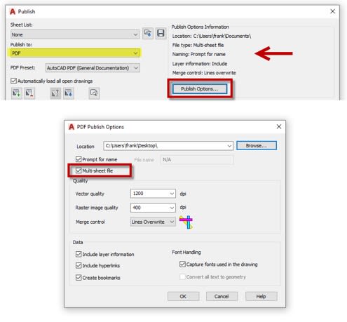 Publish Options AutoCAD
