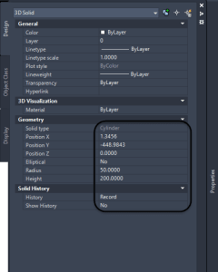 properties palette solid model AutoCAD
