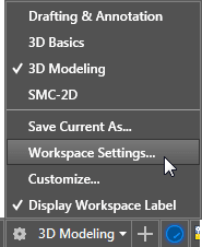 AutoCAD workspace settings