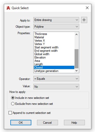 Quick Select Polyline AutoCAD