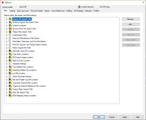 Define resources AutoCAD files tab