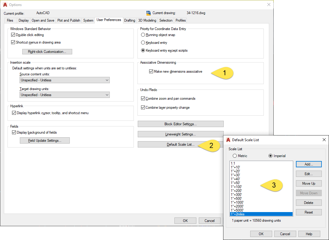 User preferences tab AutoCAD
