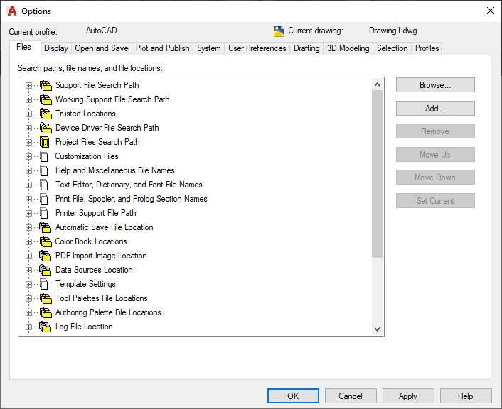 options tab AutoCAD