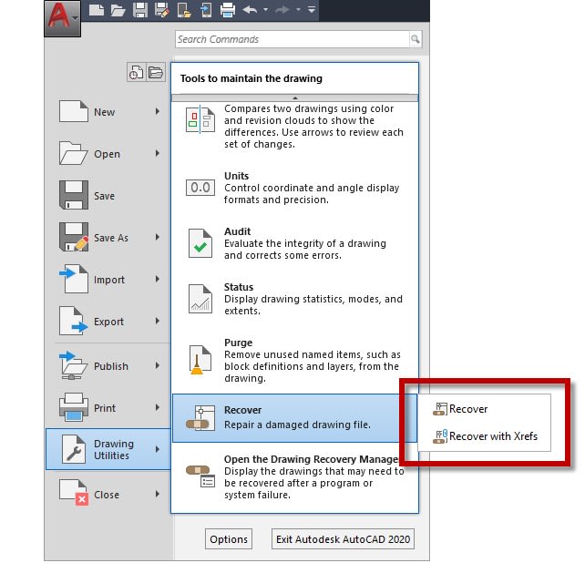 recover drawing AutoCAD