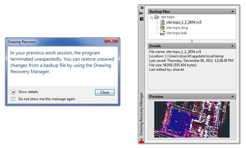 Drawing Recover Manager AutoCAD