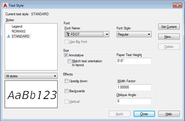 AutoCAD Text Settings