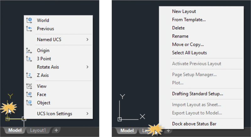 Hidden Controls in AutoCAD: UCS and Layout Tabs