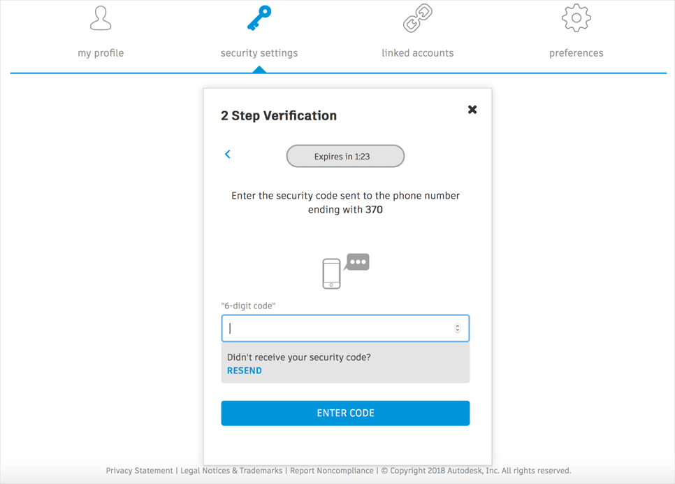 Add Two-Step Verification to Your Autodesk Account: Enter Code