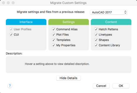 AutoCAD 2018 for Mac: Migrate Custom Settings