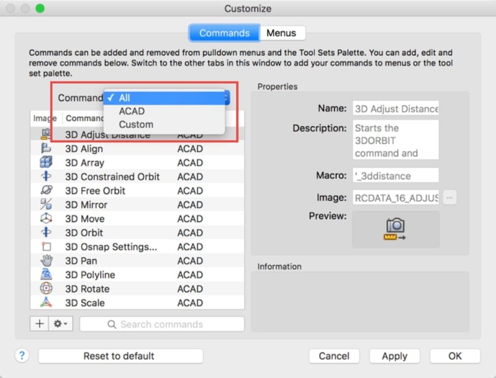 AutoCAD 2017 for Mac Update: Customize Menu