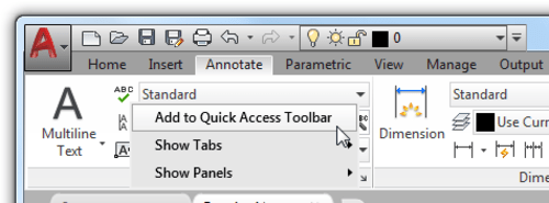 Basic AutoCAD Customization Quick Access Toolbar: Adding the Spelling Check tool to the QAT from the ribbon