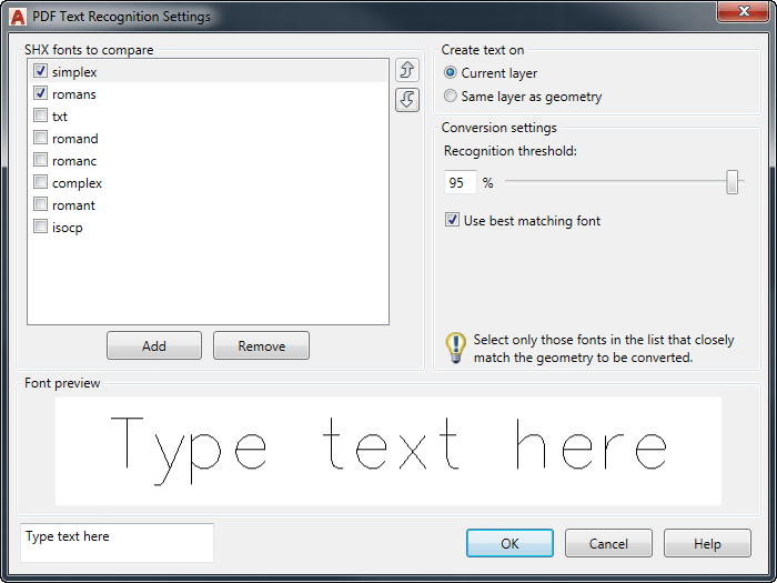 Settings Option AutoCAD PDF Text