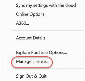 License Manager Dropdown