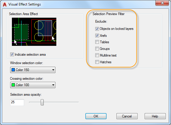 Visual Effect Settings Dialog Box.