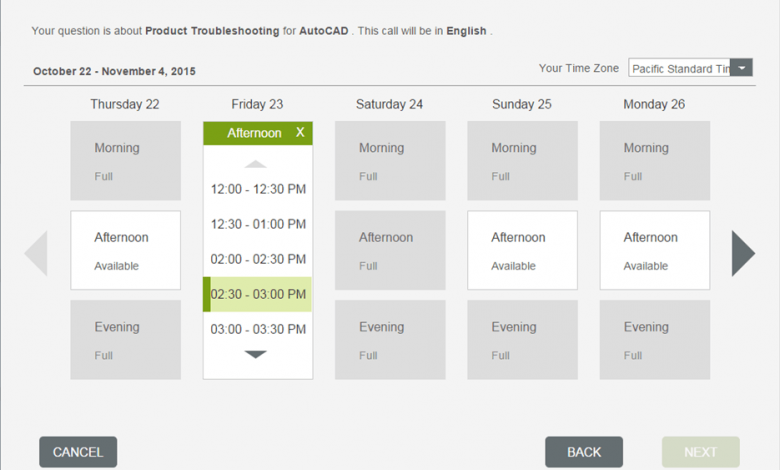 Autodesk Tech Support "Schedule a Call" screen