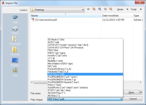 PDF file type in Import File dialog box
