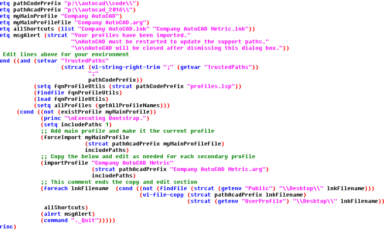 AutoCAD bootstrap.lsp code as formatted in the Visual LISP® editor.