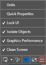 AutoCAD status bar display menu