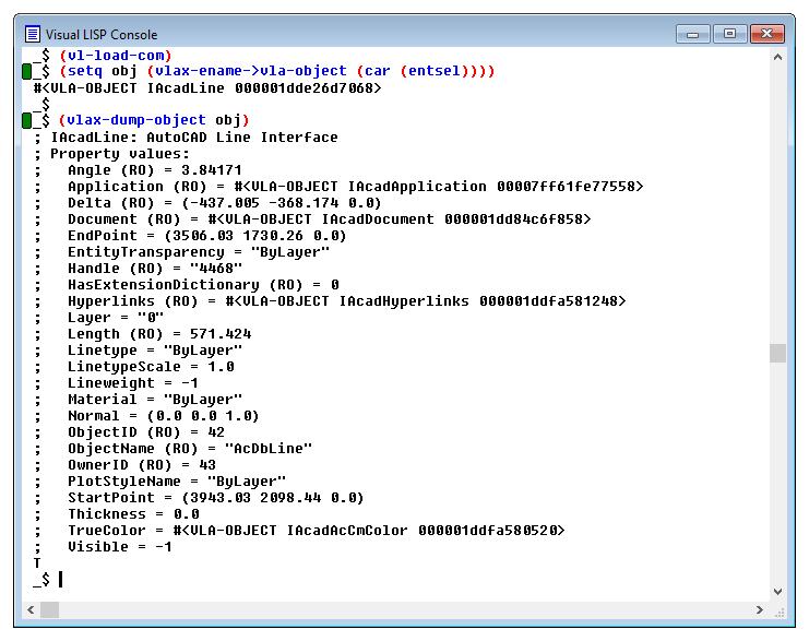 AutoLISP Visual Lisp Console