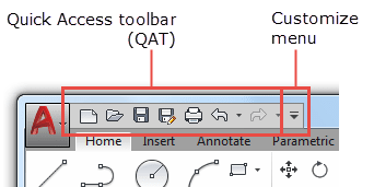 Basic AutoCAD Customization Quick Access Toolbar: Default state of the QAT in the AutoCAD environment