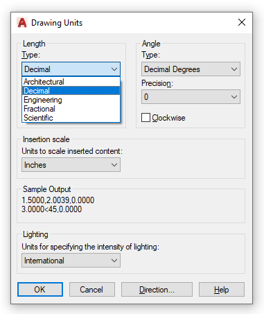 choose drawing units AutoCAD