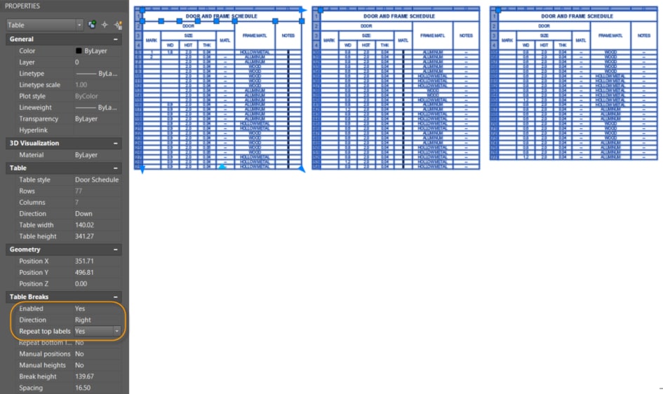 Repeating AutoCAD Table Labels