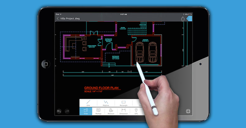 AutoCAD 360 Pro DWG drawing as displayed on the iPad Pro.